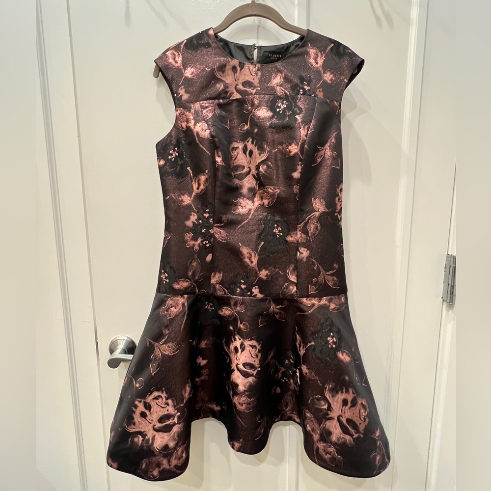 Ted Baker Rose Gold Jaquard Drop Waist Dress